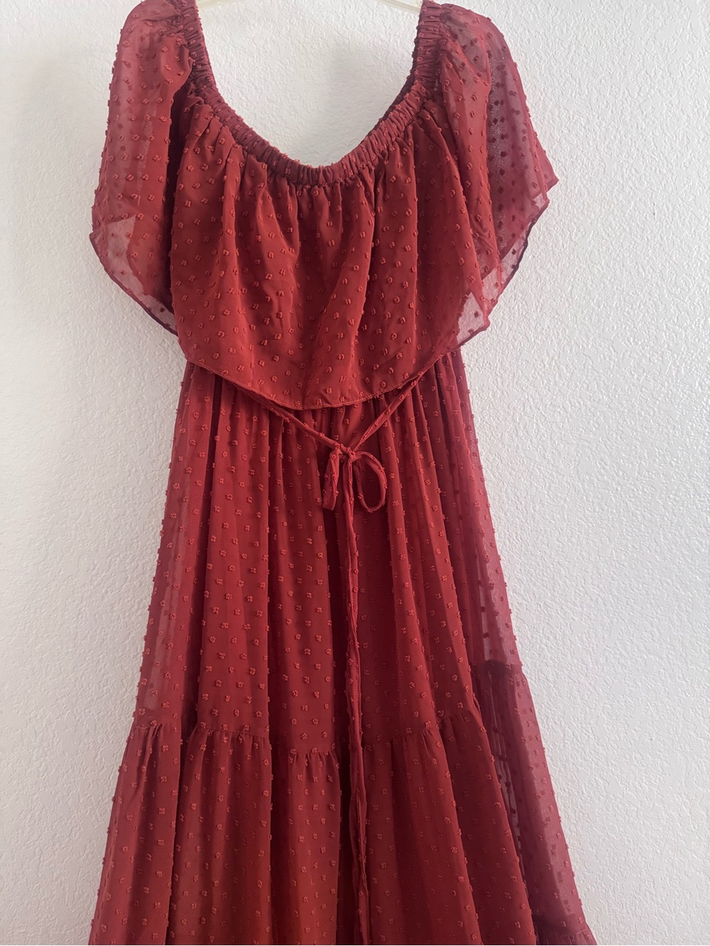 Baltic Born Rust Red Swiss Dot Maxi Dress